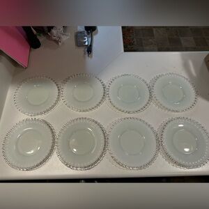 VINTAGE FENTON IVORY CREST PLATES SET OF 8 - 8.75”